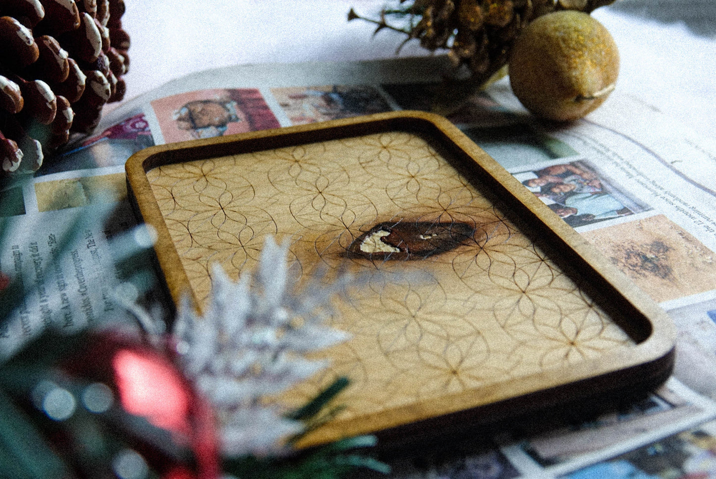 Recycled Maple Wood Flower of Life Mini Tray - 6x4 in