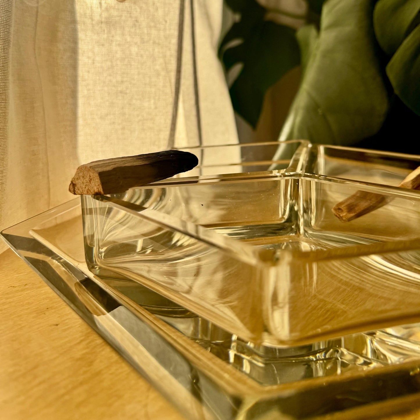 Crystal Glass Hexagon 70’s Ashtray or Candy Dish Set